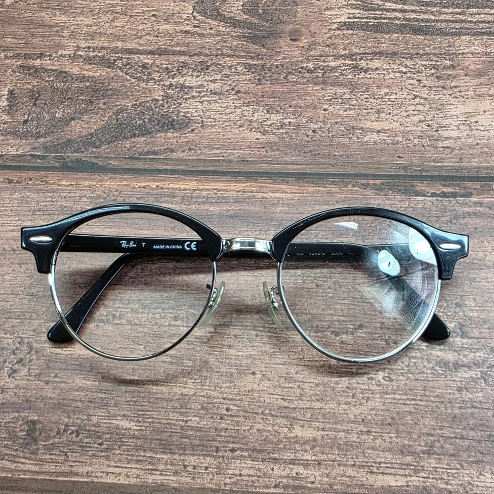 Ray-Ban RB 4246-V 2000 Clubround Eyeglasses Black Silver 49-19-140 Mens Womens